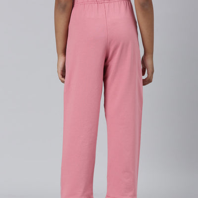 Girls Blush Pink Side Stripe Mid Rise Track Pants