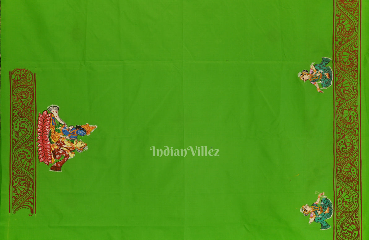 Green Dual Tone Kandarpa Rath Hand-painted Pattachitra Saree