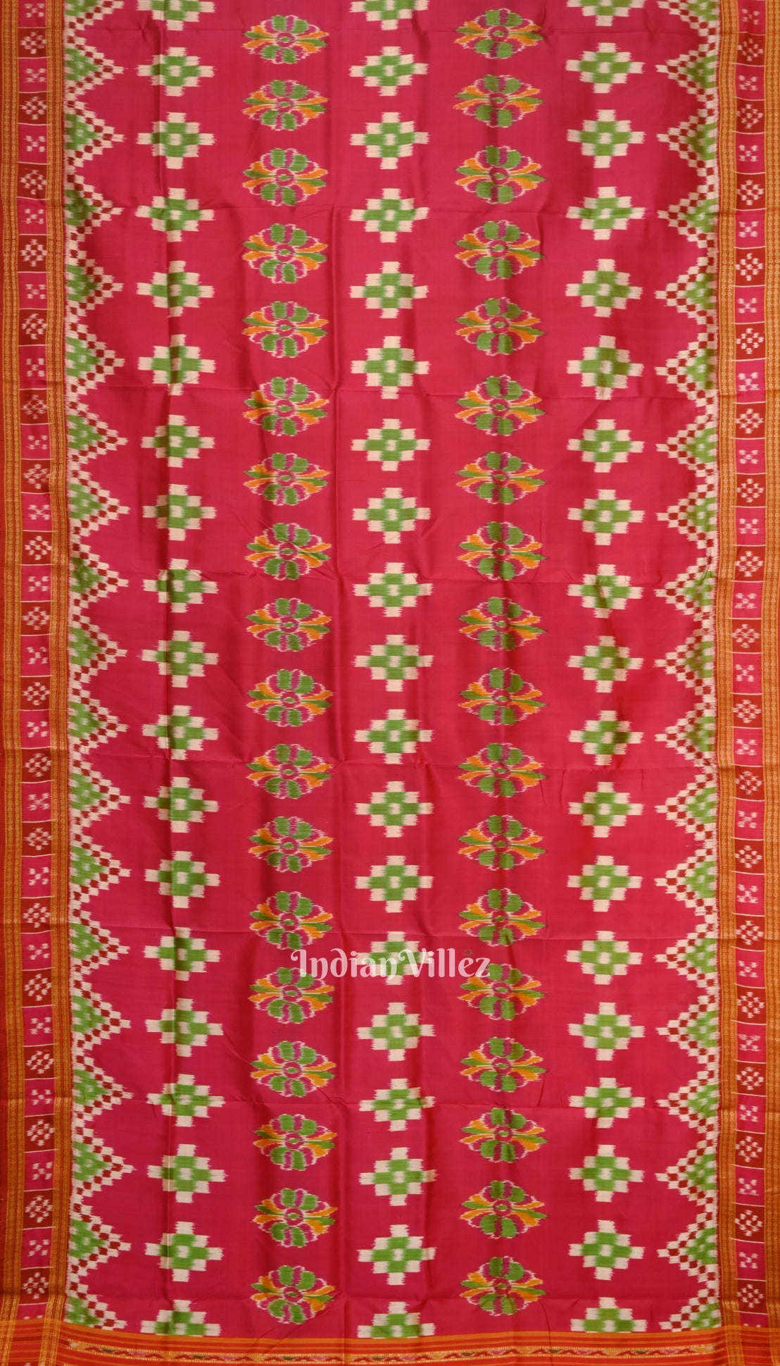 Red Khandua Odisha Ikat Pasapali Border Sambalpuri Silk Saree