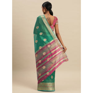 Morpich Green Woven Organza Saree