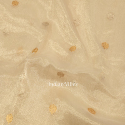 Off White Buta Work Kora Organza Banarasi Saree