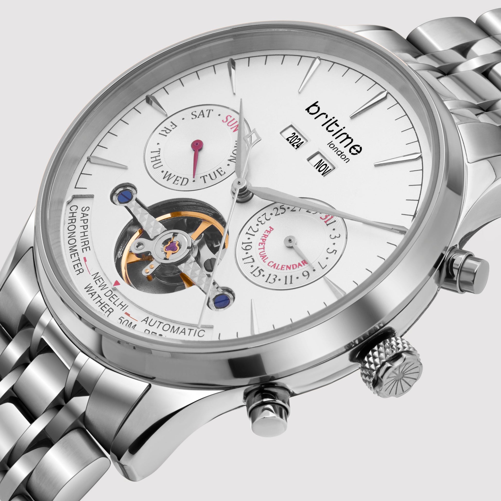 Celestial Men Automatic Silver Dial Chronograph Metal Watch 867-M10301