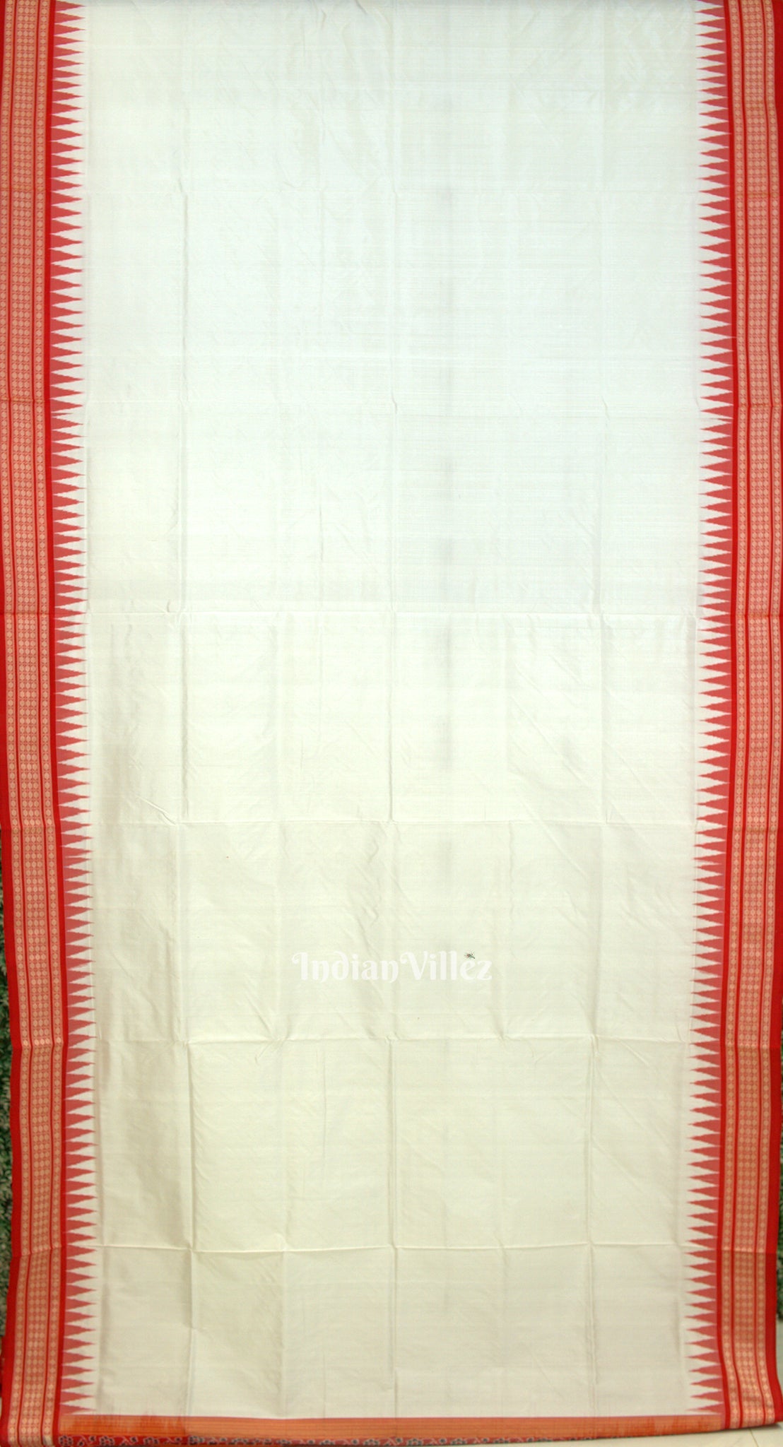 White Red Bomkai Sambalpuri Silk Saree