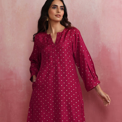 trueBrowns Pink Viscose Silk Kurta Co-ord Set