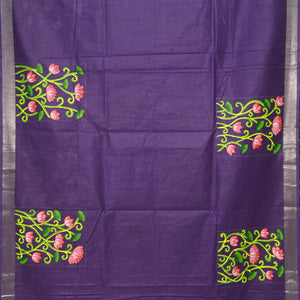 Blue Lotus Theme Hand-Painted Pattachitra Saree