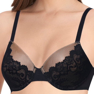 Bonded Luxury Padded Wired Lace Bra - Black-Hazelnut