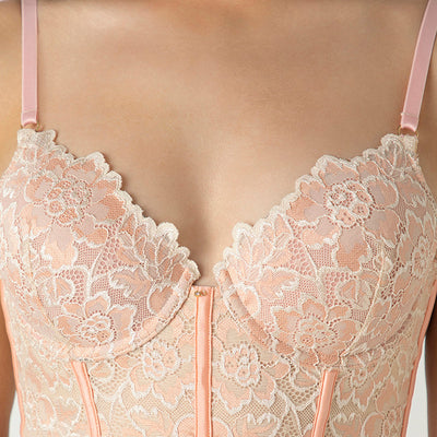 Femme Lace Padded Non-Wired Longline Bra - Dusty Pink