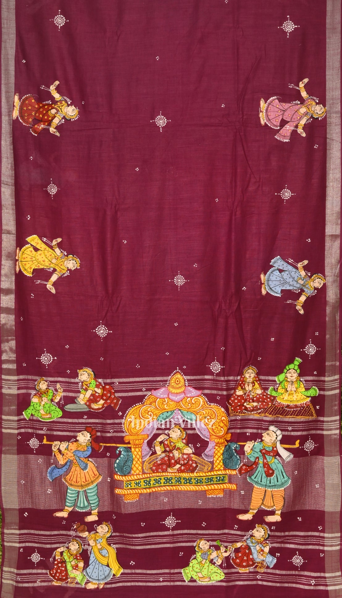 Magenta Doli Barat Theme Hand-Painted Pattachitra Saree