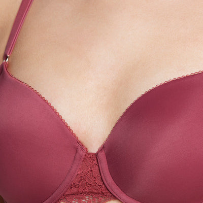 Fantasy Back Solid Padded Wired Lace Bra - Autumn Rose