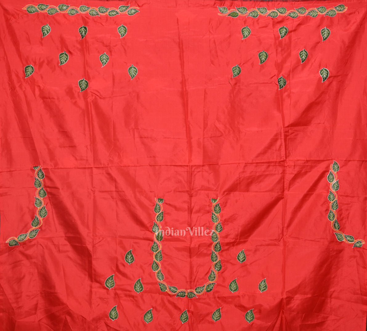 Dark Green Leaf Motif Pure Silk Hand Embroidered Saree