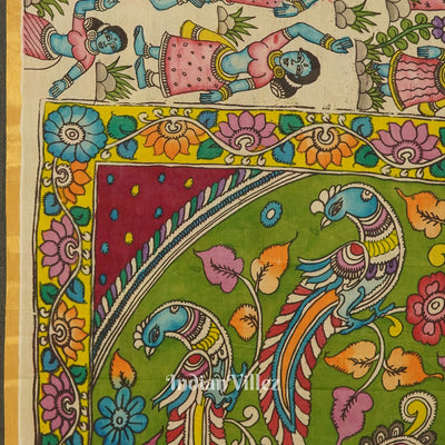 Off White Hand-Painted Natural Dye Cotton Kalamkari Saree