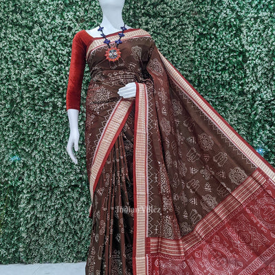 Maroon Dual Tone Jhoti Theme Odisha Handloom Sambalpuri Silk Saree