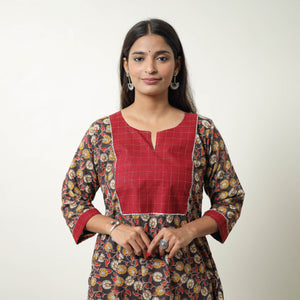 Black - Straight Cotton Kalamkari Kurta 05