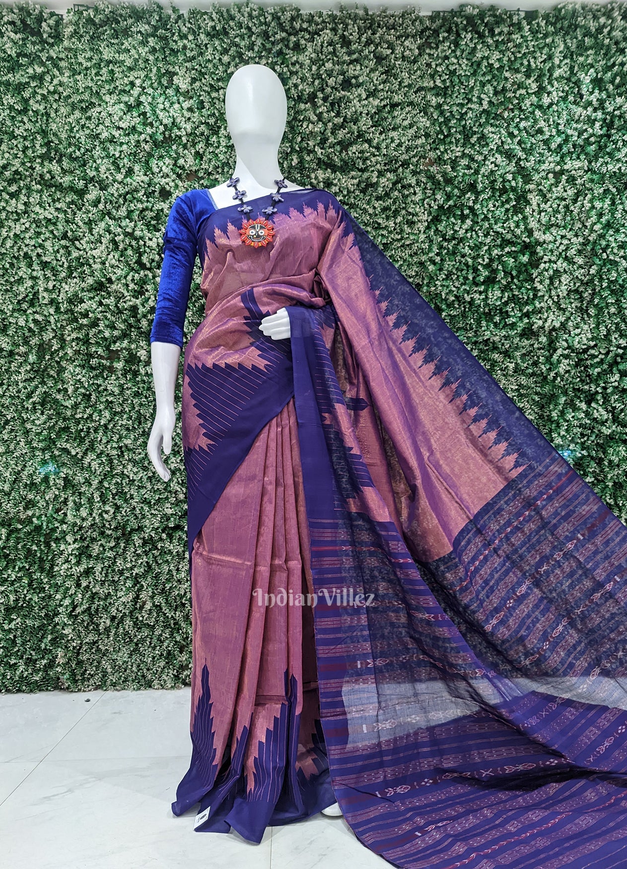 Onion Pink Blue Phoda Kumbha Sambalpuri Cotton Tissue Saree