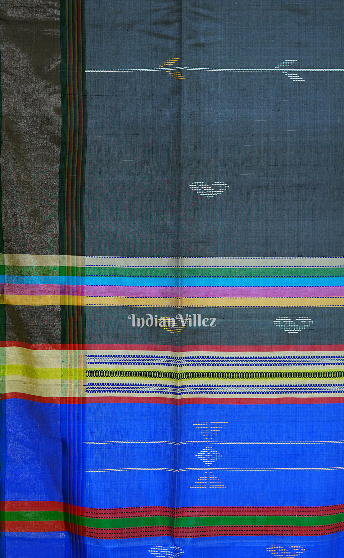 Gray With Multicolor Handwoven Bishnupuri Silk Saree