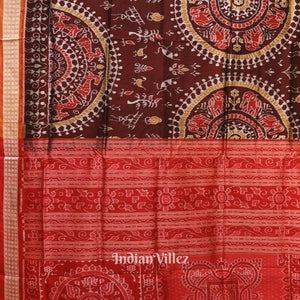 Maroon Dual Tone Tribal Theme Sambalpuri Silk Saree