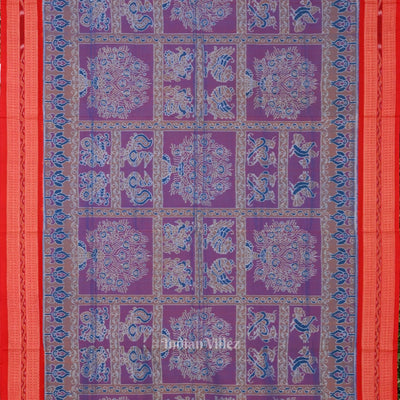 Blue Red Jhoti Theme Sambalpuri Cotton Saree