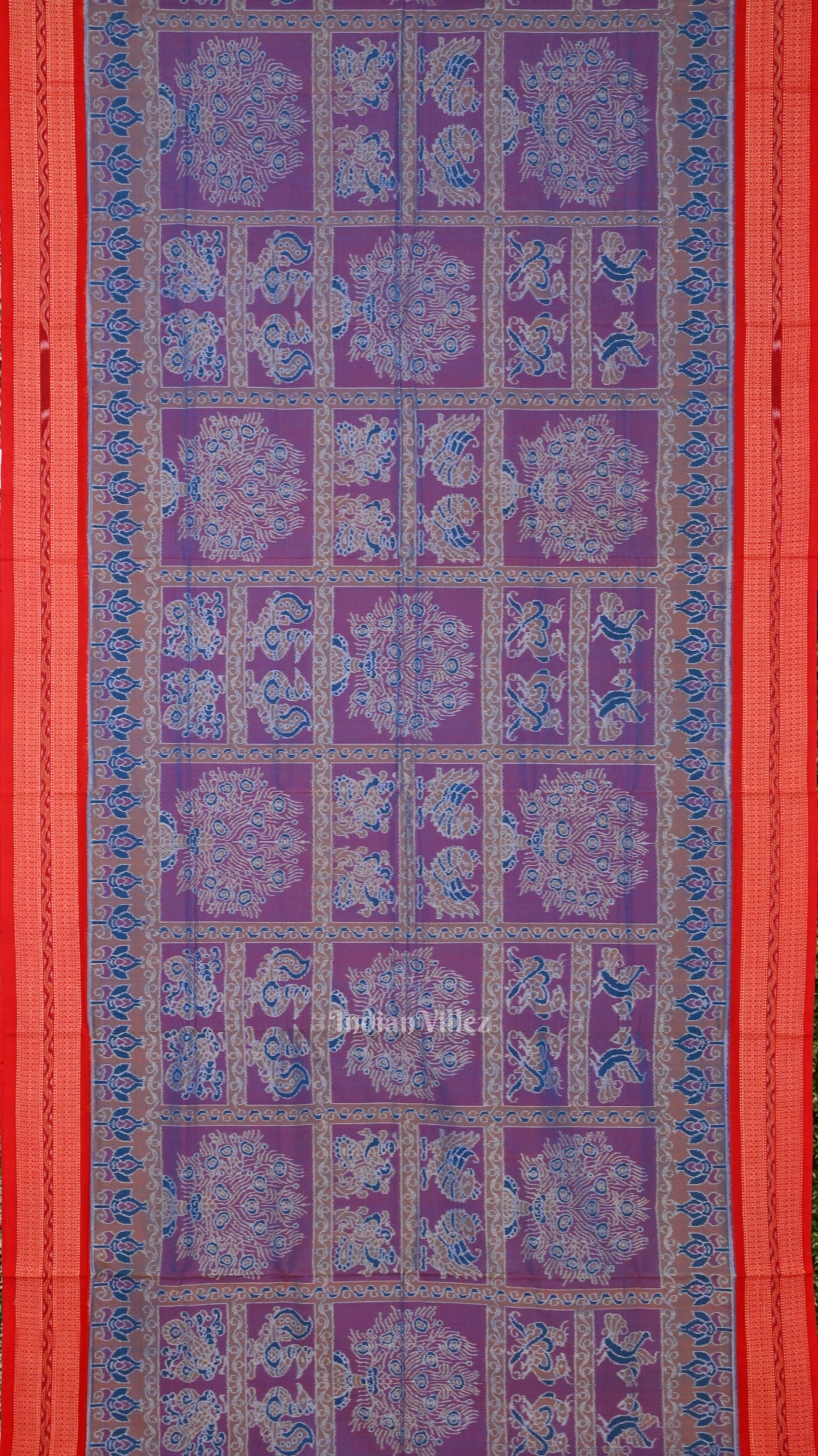 Blue Red Jhoti Theme Sambalpuri Cotton Saree