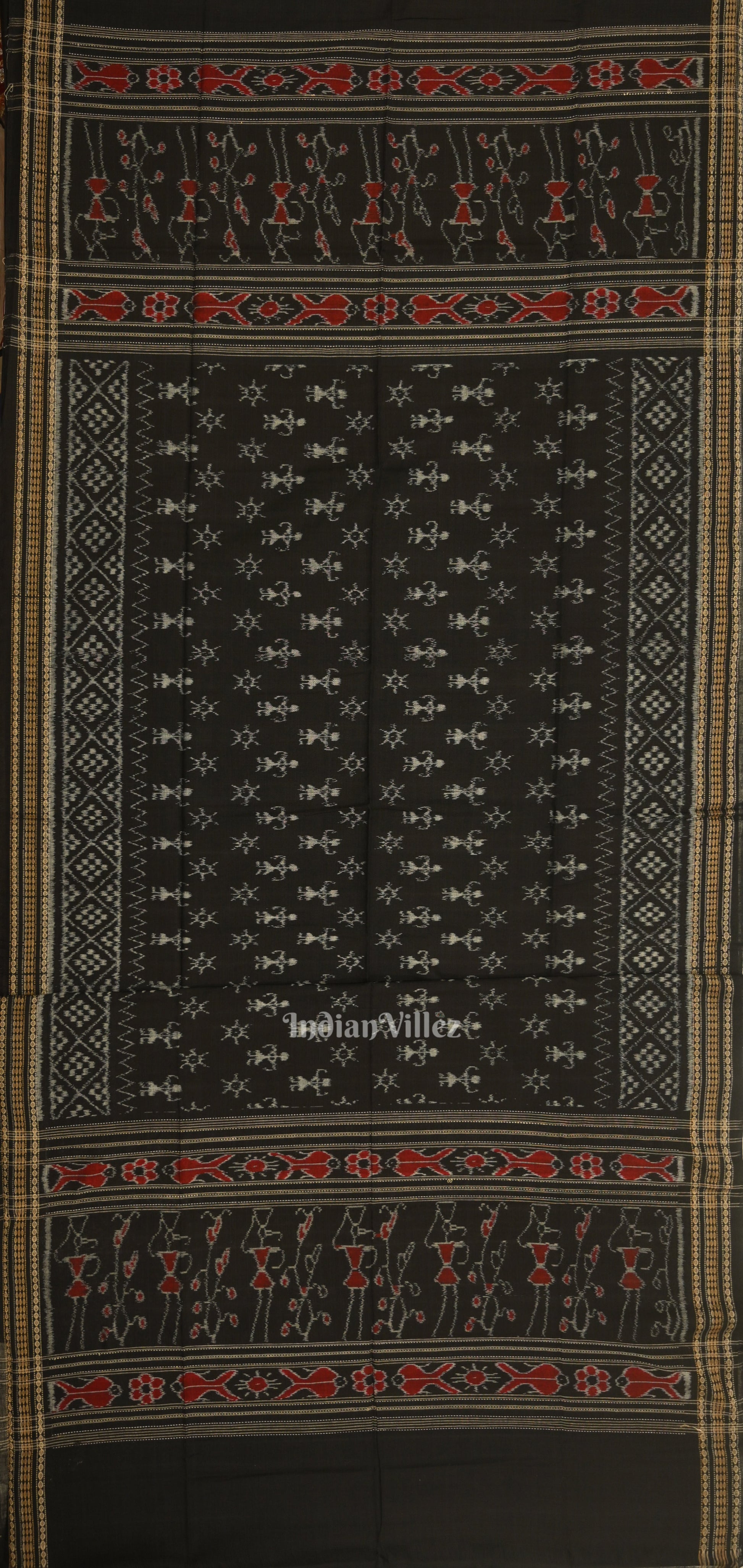 Cement Gray Black Odisha Ikat Sambalpuri Dress Set & Dupatta