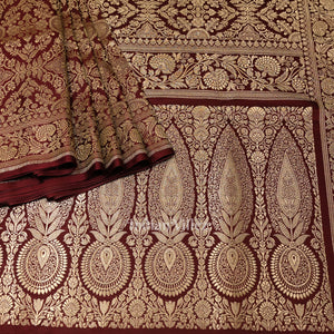 Exclusive Bridal Maroon Meenakari Pure Mashru Satin Silk Banarasi Saree