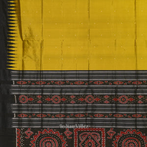Golden Yellow Black Bomkai Sambalpuri Silk Saree
