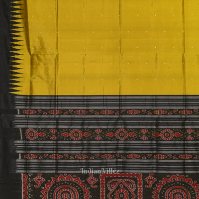 Golden Yellow Black Bomkai Sambalpuri Silk Saree
