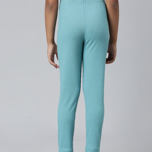 Girls Solid Dark Mint Mid Rise Rib Leggings