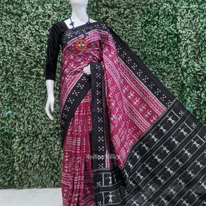 Magenta Pink Black Tribal Jhoti Theme Odisha Ikat Contemporary Designer Saree