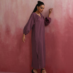 trueBrowns Light Purple Cotton Dobby Dress