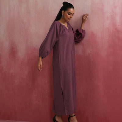 trueBrowns Light Purple Cotton Dobby Dress
