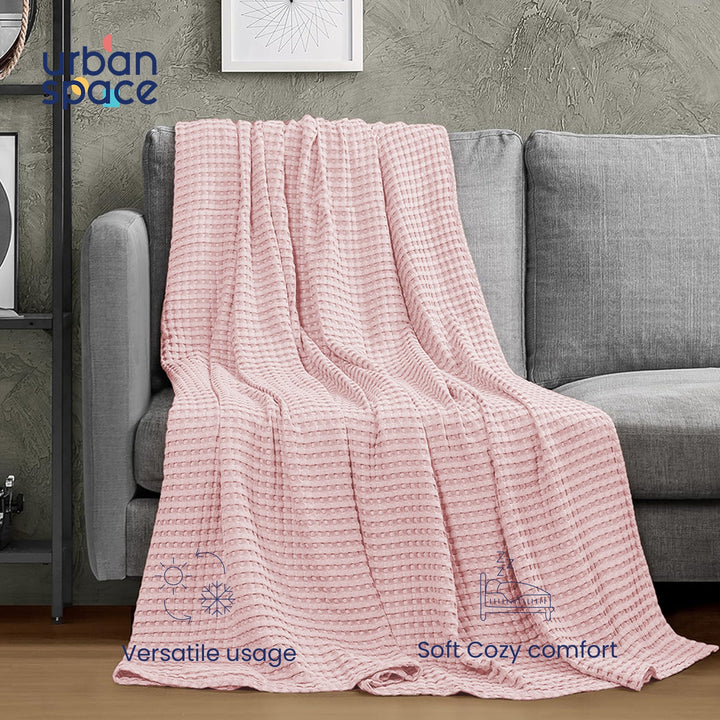 100% Cotton Waffle Weave Blanket / Cotton Dohar for Bedroom - Blush Pink