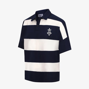 ALMOST GODS | ALPHA CROSS WOVEN STRIPED POLO { NAVY/WHITE