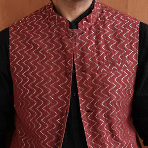 trueBrowns Men's Rust Cotton Dobby Nehru Jacket