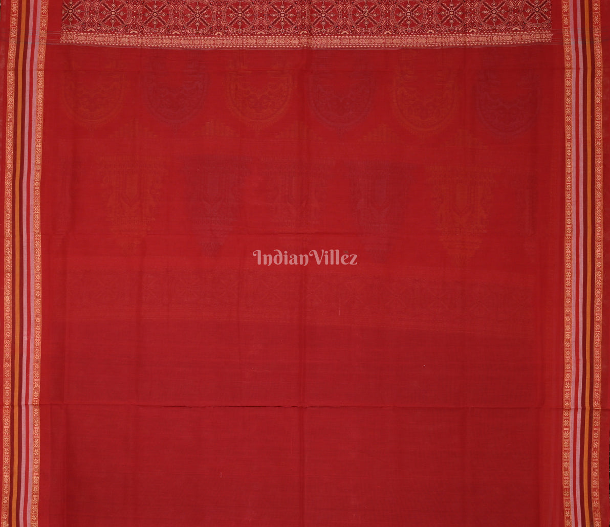Blue Red Konark Sambalpuri Ikat Cotton Saree