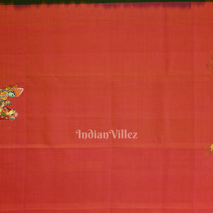 Green With Light Pink Ramayan Theme Hand-Painted Pattachitra Saree