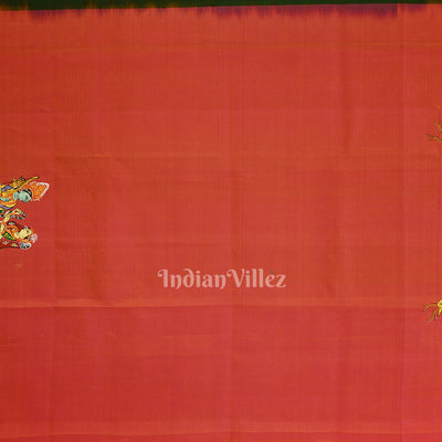 Green With Light Pink Ramayan Theme Hand-Painted Pattachitra Saree