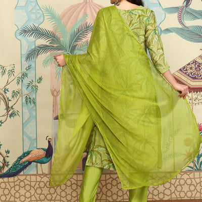 Floral Printed Regular Three-Quarter Sleeves Kurta with Trousers & With Dupatta