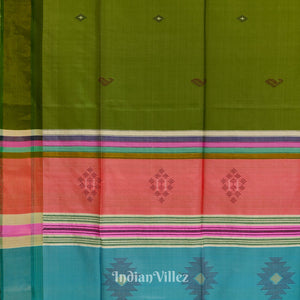 Parrot Green with Multicolor Pure Bishnupuri  Double Pallu Silk Saree
