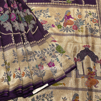 Violet Brocade Tussar Khaddi Georgette Banarasi  Saree