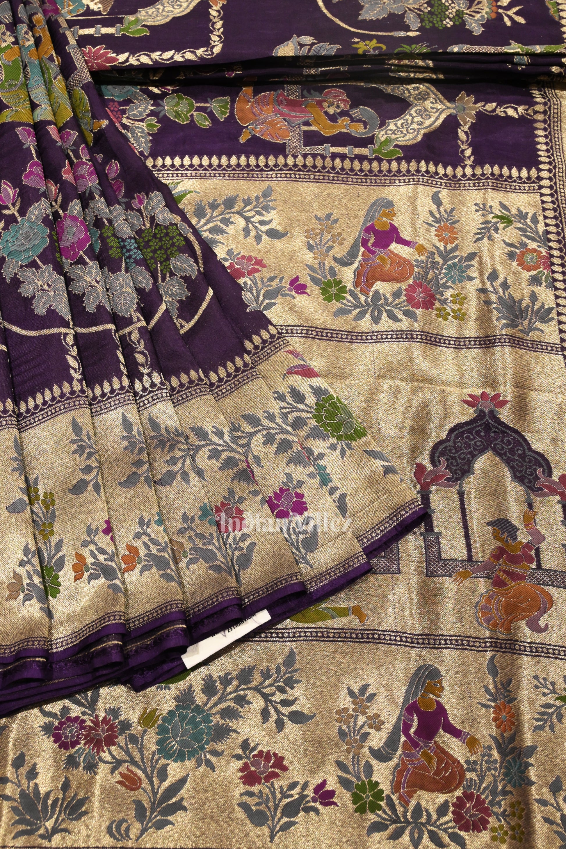 Violet Brocade Tussar Khaddi Georgette Banarasi  Saree