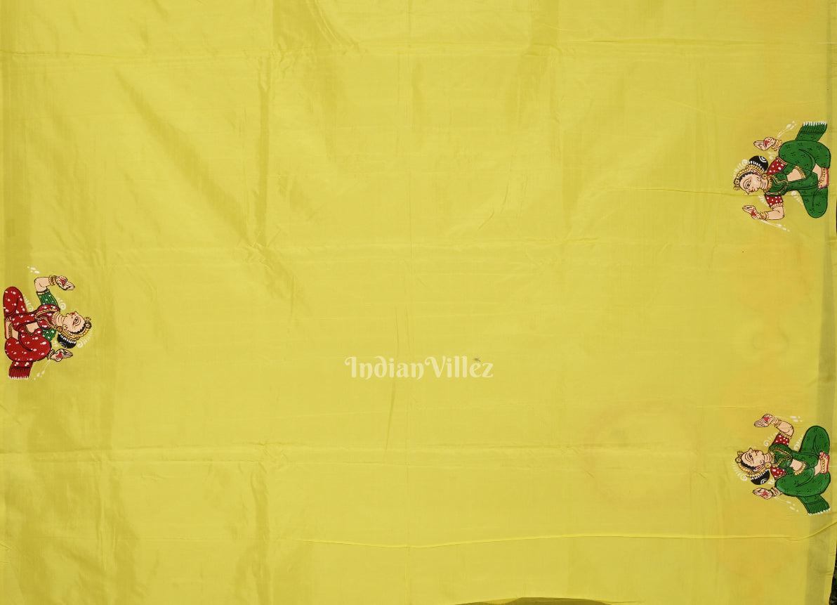 Yellow Shree Jagannath Ratha Yatra Hand-Painted Pattachitra Saree