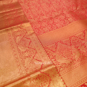 Hot Red pure authentic Kanjivaram Silk Saree with  Zari Brocade