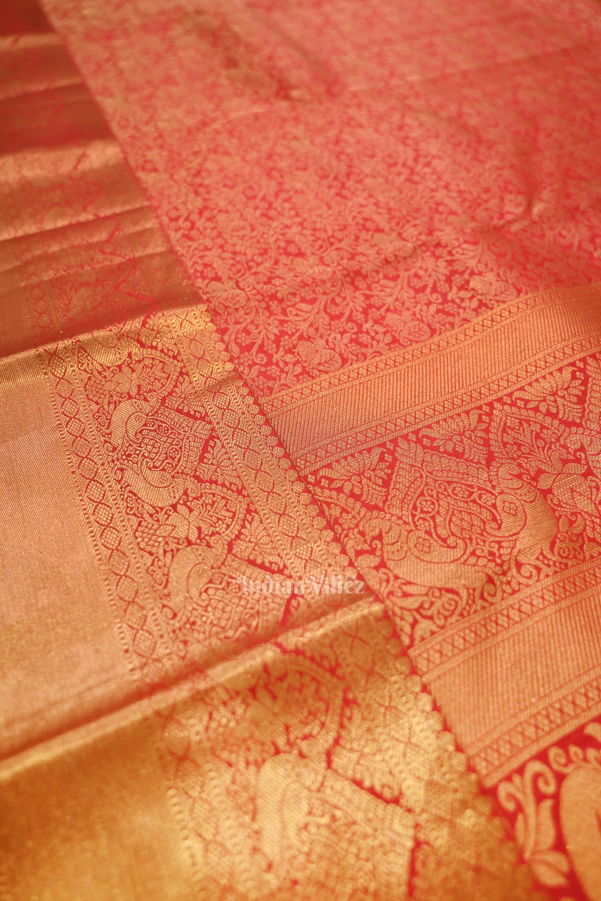 Hot Red pure authentic Kanjivaram Silk Saree with  Zari Brocade