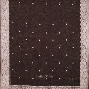 Deep Coffee Pure Khaddi Chiffon Banarasi Saree
