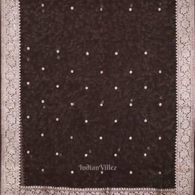 Deep Coffee Pure Khaddi Chiffon Banarasi Saree