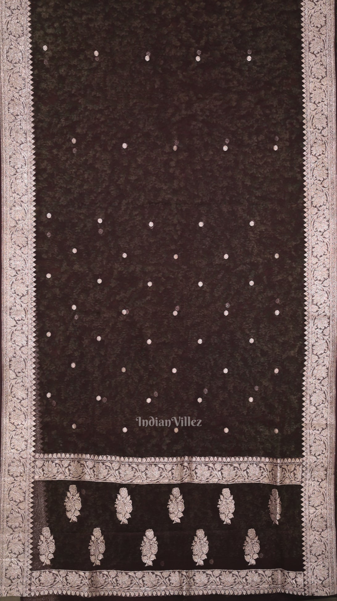 Deep Coffee Pure Khaddi Chiffon Banarasi Saree