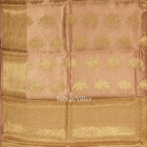 Peach Pink Zari Woven Tissue Banarasi Saree