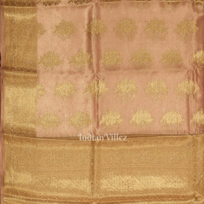 Peach Pink Zari Woven Tissue Banarasi Saree