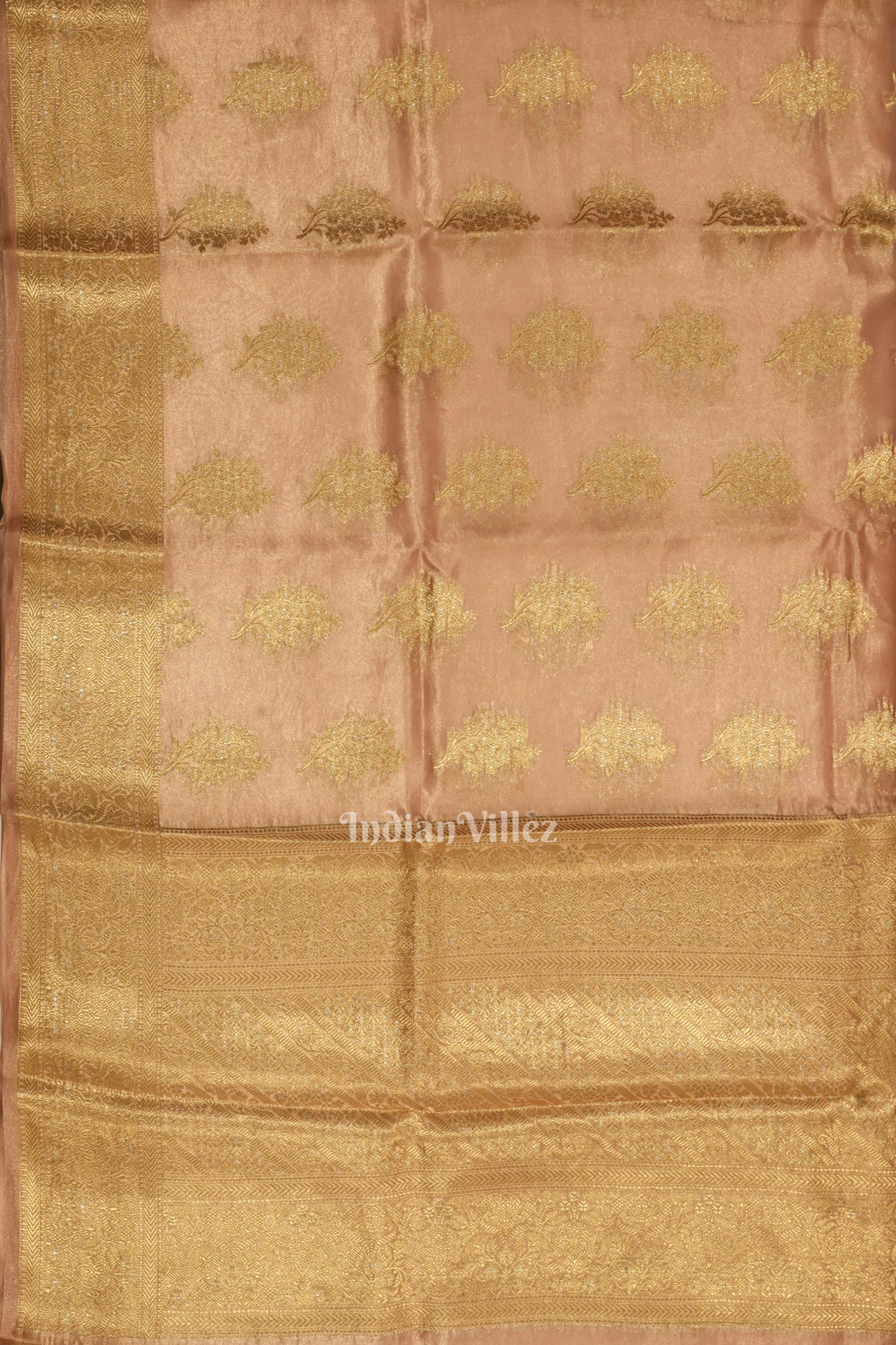 Peach Pink Zari Woven Tissue Banarasi Saree