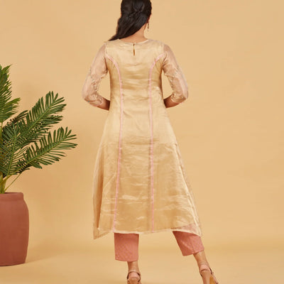 Beige And Gold Tissue Kurta